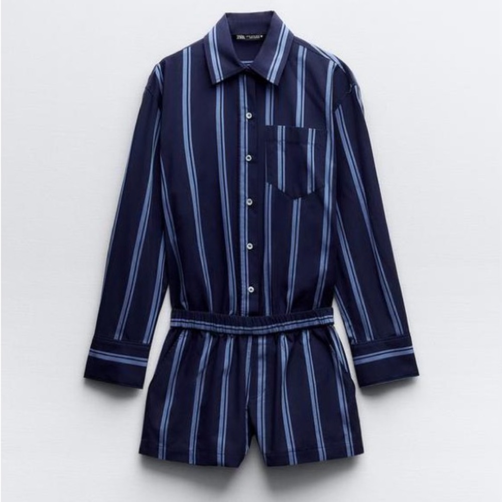 ZARA STRIPED POPLIN JUMPSUIT DRESS